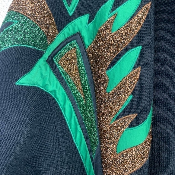 Vtg 80's Dino Valiano Applique Balloon Sleeve Knit Sweater Jacket Sz DE 36 US 8 - Picture 4 of 8